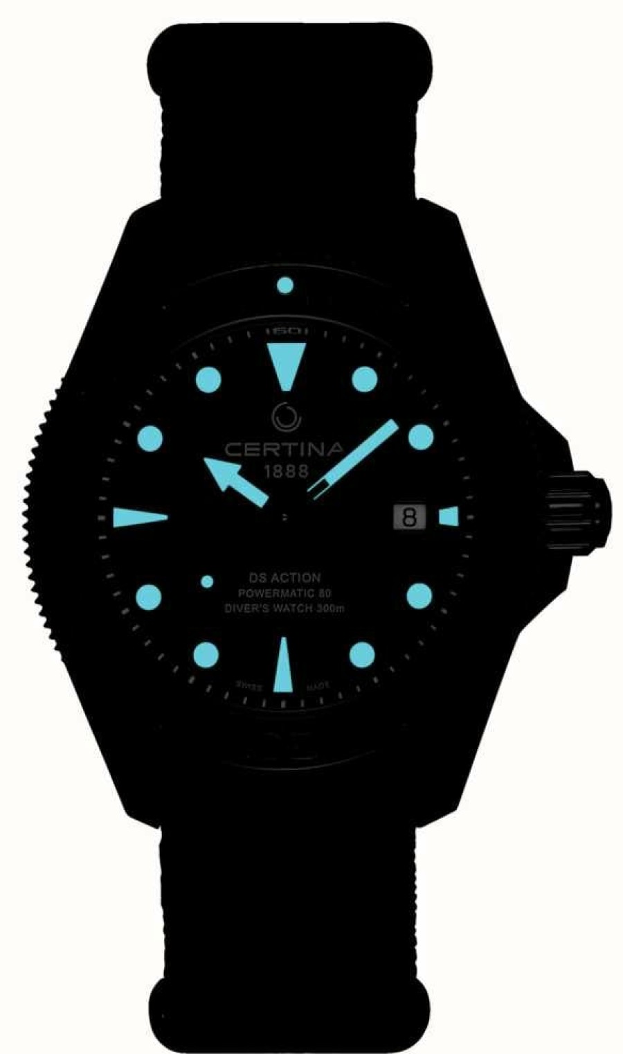 Men'S Certina | Certina Ds Action Diver Automatic (43Mm) Black Dial / Black Fabric Strap