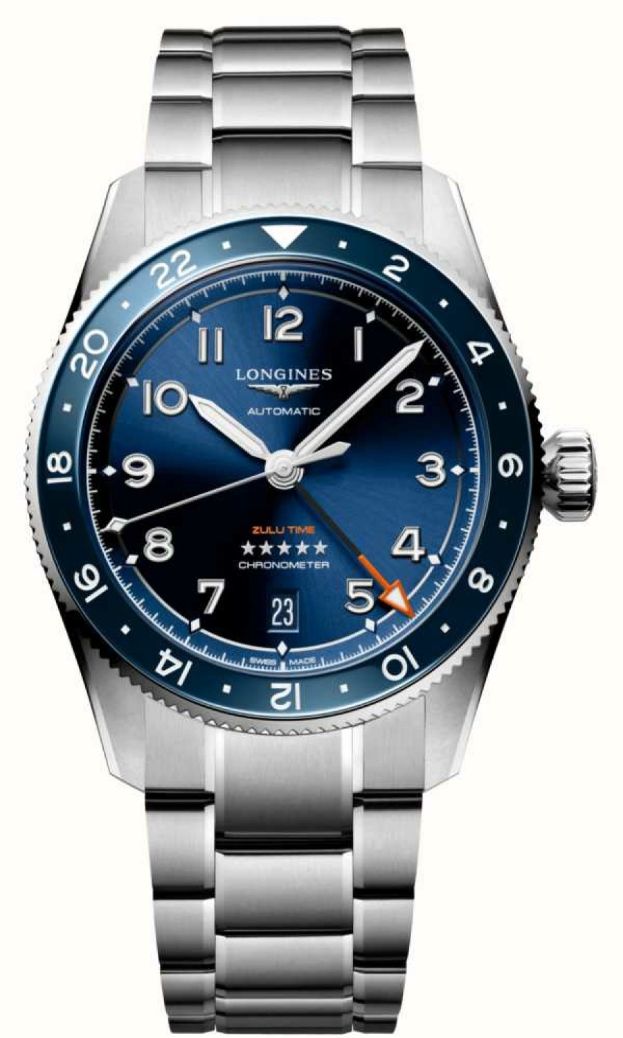 Men'S LONGINES | Longines Spirit Zulu Gmt (39Mm) Blue Dial / Stainless Steel Bracelet