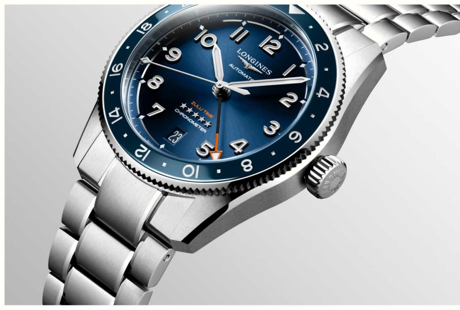 Men'S LONGINES | Longines Spirit Zulu Gmt (39Mm) Blue Dial / Stainless Steel Bracelet