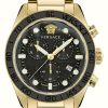 Men'S Versace | Versace Greca Dome Chrono (43Mm) Black Dial / Gold Pvd Stainless Steel