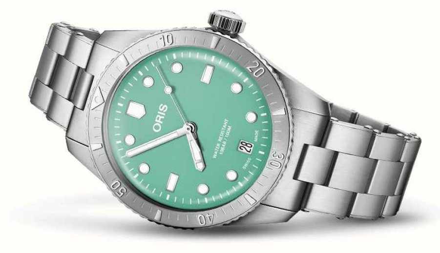 Men'S ORIS | Oris Divers Sixty-Five Cotton Candy Automatic (38Mm) Green Dial / Stainless Steel Bracelet