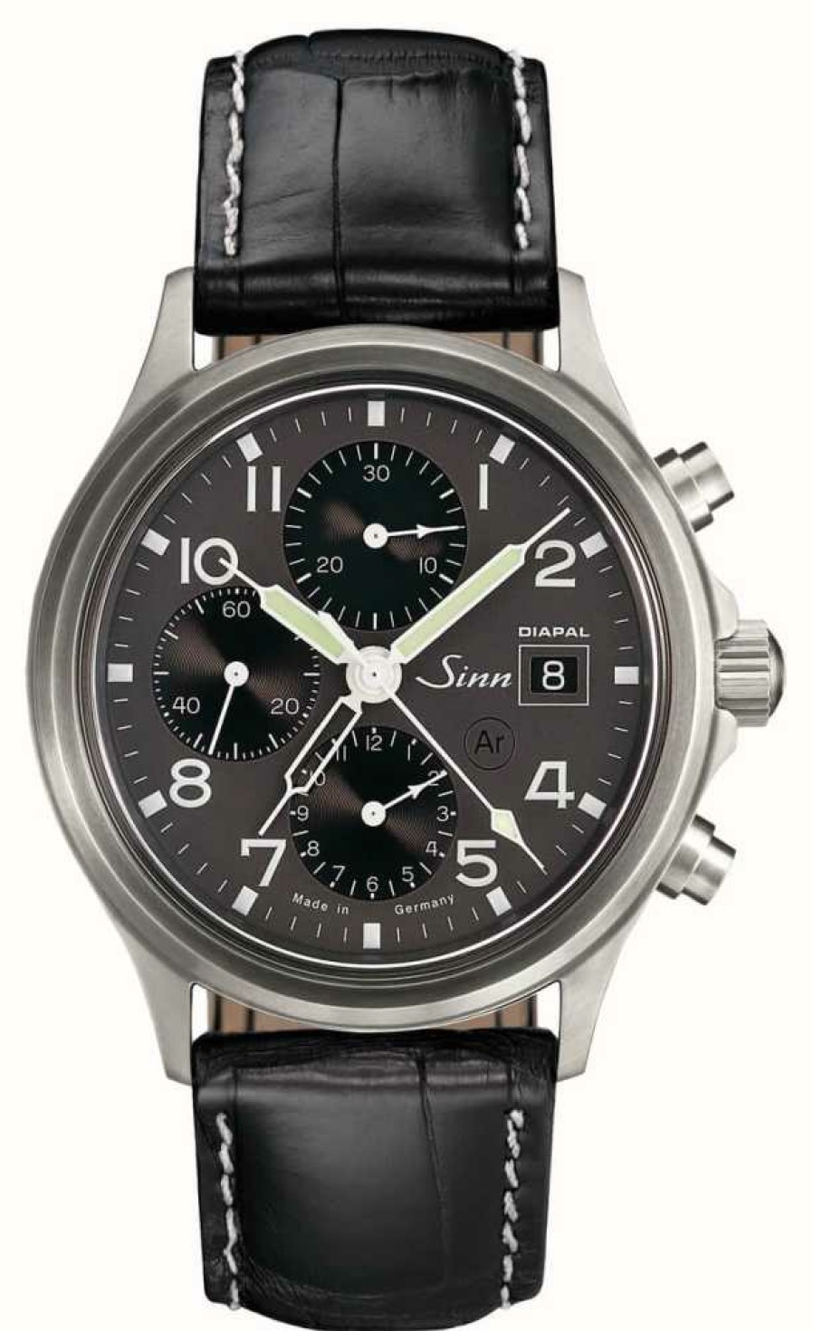 Men'S Sinn | Sinn 358 Diapal Chronograph Black Embossed Leather