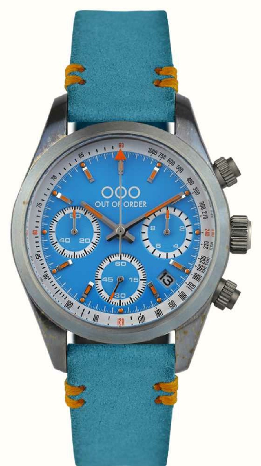 Men'S Out Of Order | Out Of Order Azure Sporty Chronografo (40Mm) Blue Dial / Blue Leather Strap