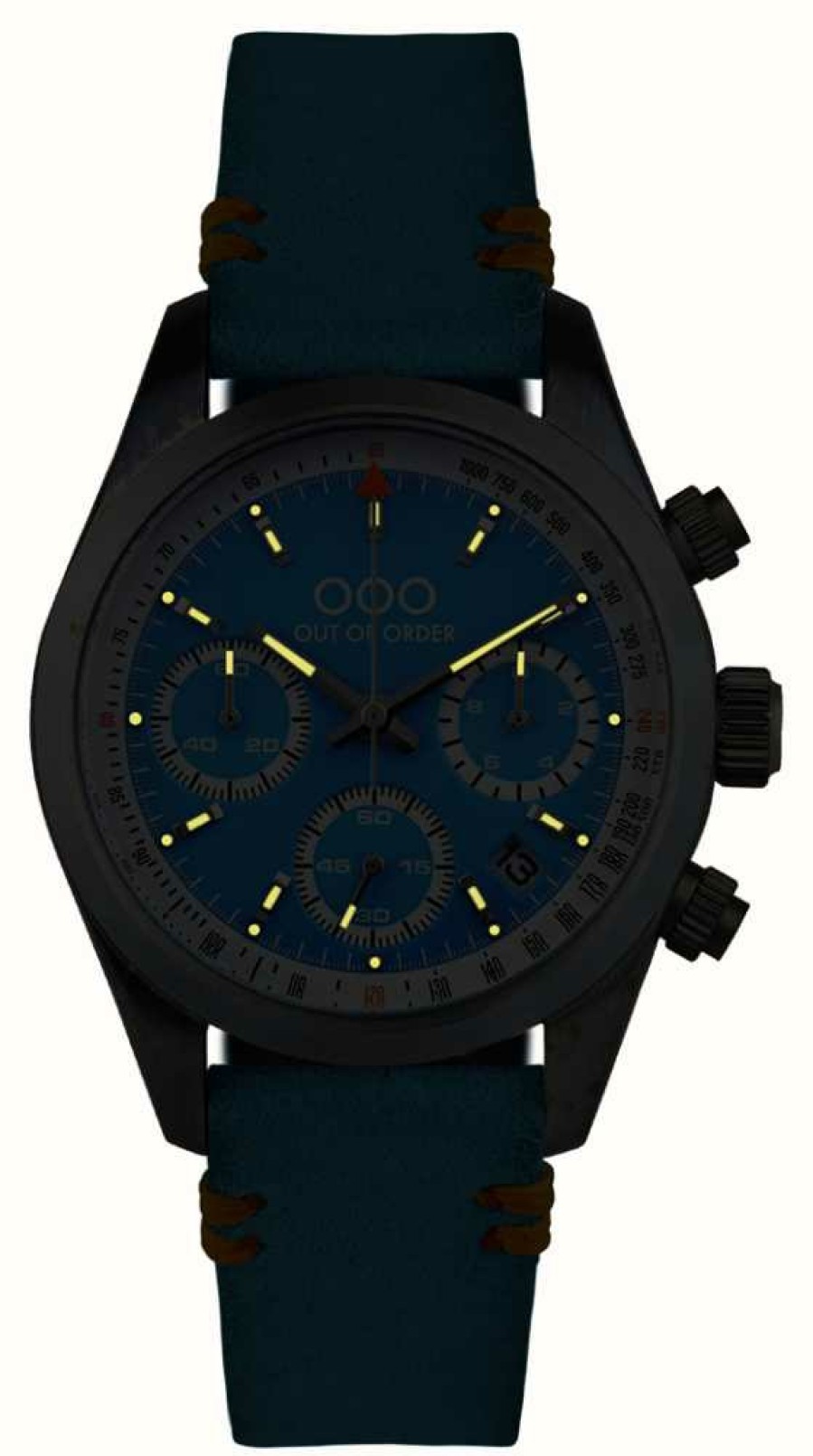 Men'S Out Of Order | Out Of Order Azure Sporty Chronografo (40Mm) Blue Dial / Blue Leather Strap