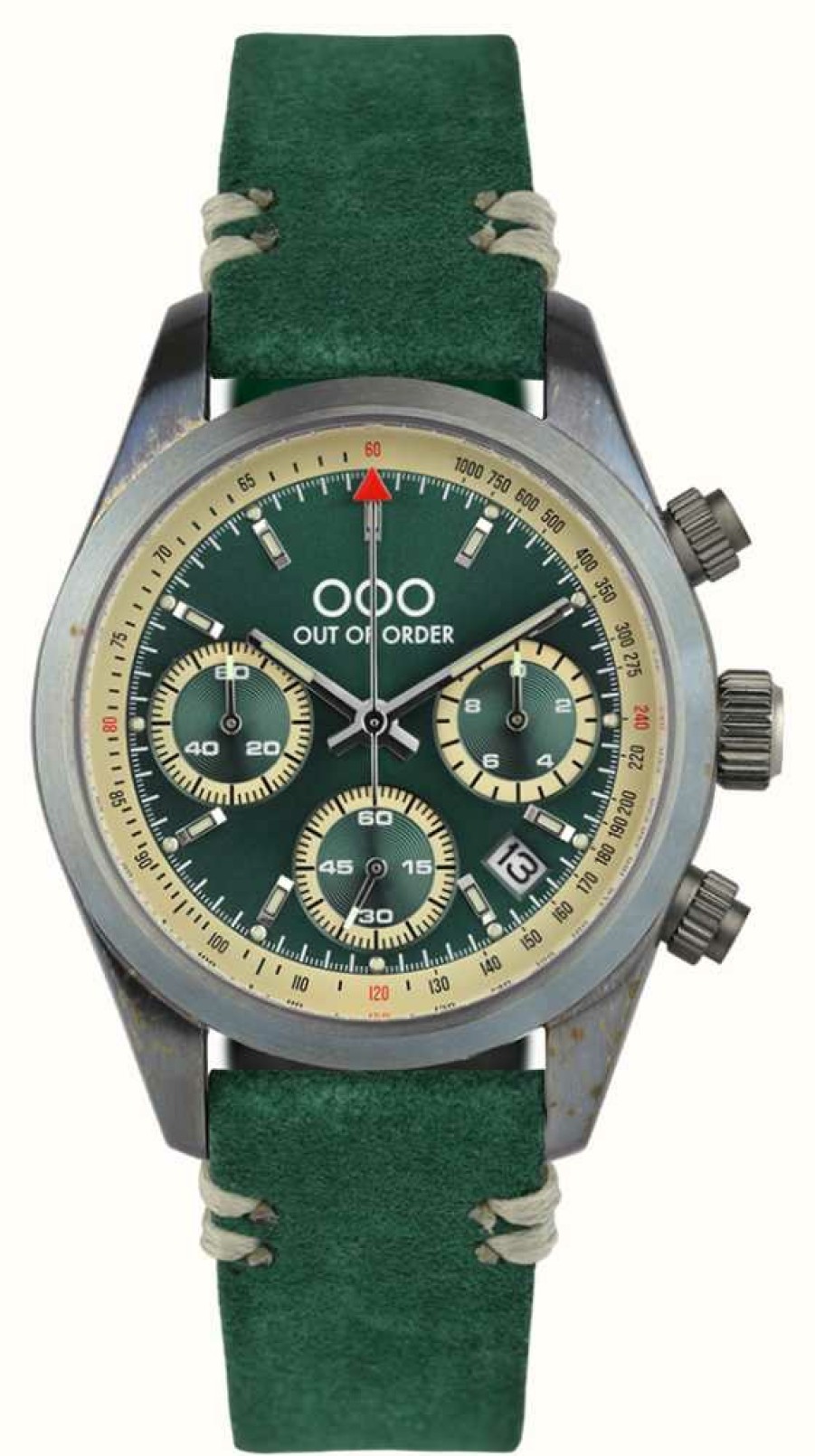 Men'S Out Of Order | Out Of Order Royal Green Sporty Chronografo (40Mm) Green Dial / Green Leather Strap