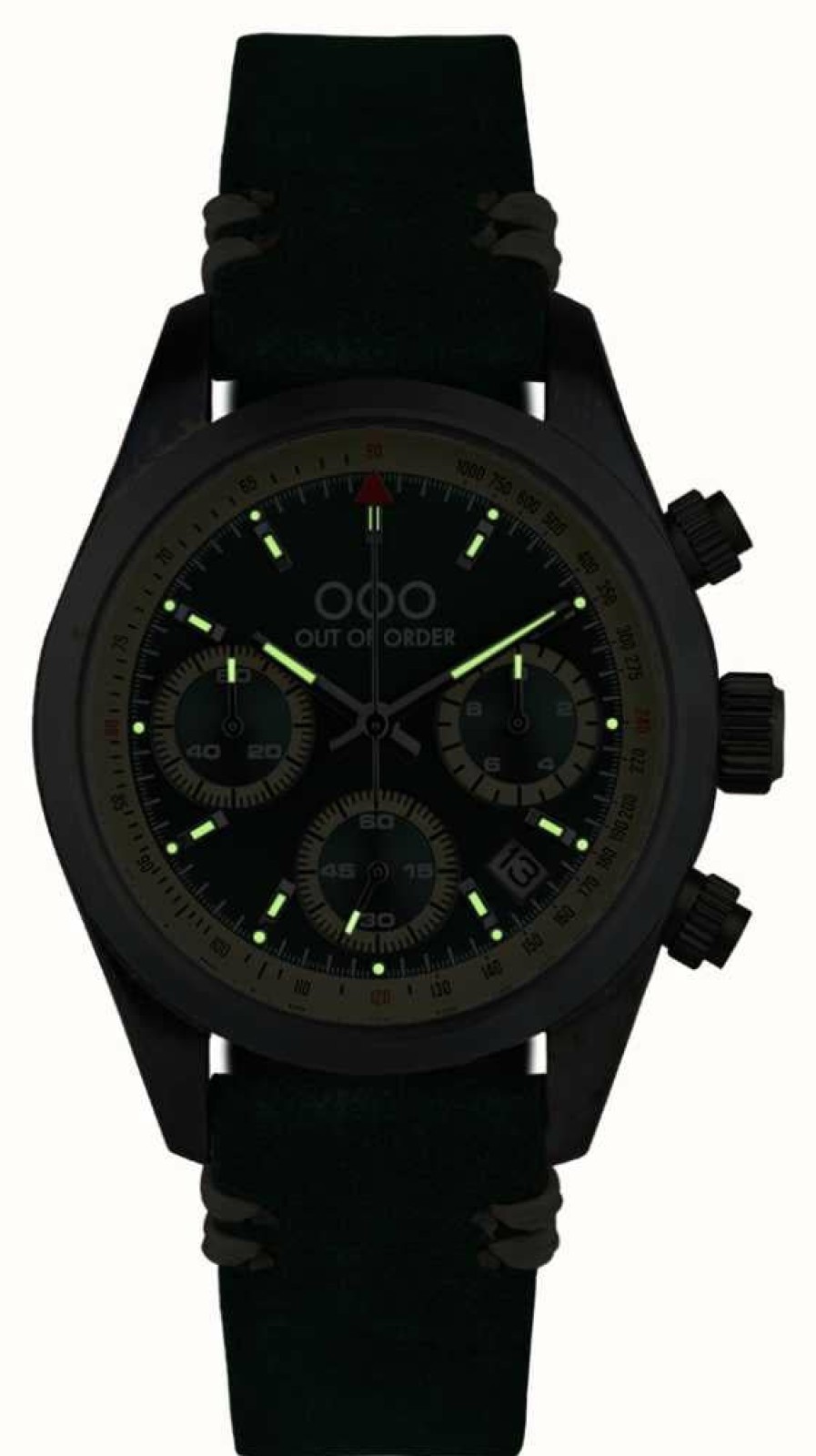 Men'S Out Of Order | Out Of Order Royal Green Sporty Chronografo (40Mm) Green Dial / Green Leather Strap