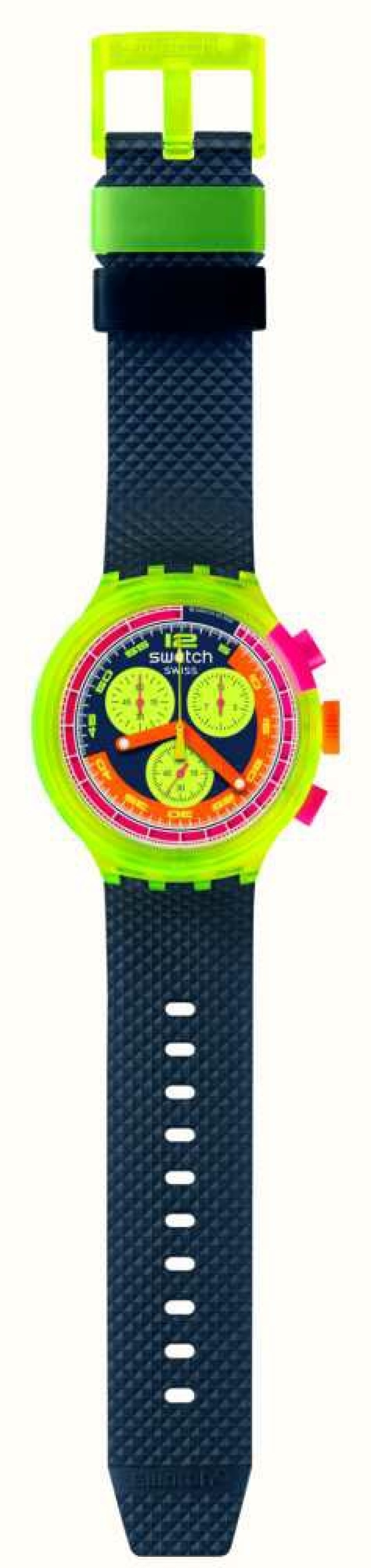 Men'S Swatch | Swatch Neon To The Max Black And Neon Chrono Dial / Black Bio-Sourced Strap