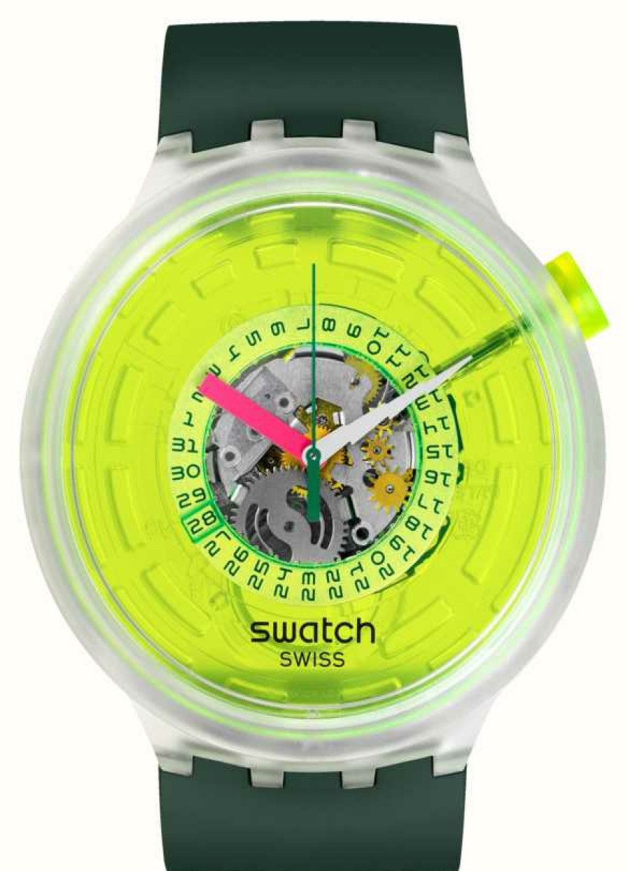 Men'S Swatch | Swatch Blinded By Neon Green Neon Dial / Green Bio-Sourced Strap