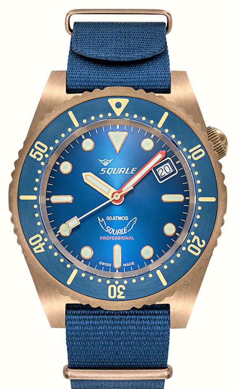 Men'S Squale | Squale 1521 Bronze (42Mm) Blue Dial / Blue Nato And Blue Leather Strap Set