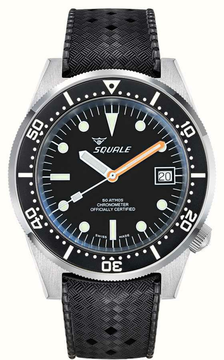 Men'S Squale | Squale 1521 Classic Cosc (42Mm) Black Dial / Black Homage Tropic Rubber