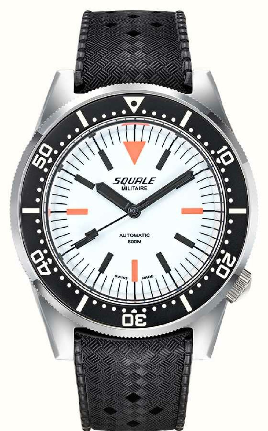 Men'S Squale | Squale 1521 Full Luminous Militaire (42Mm) White Superluminova Dial / Black Homage Tropic Rubber