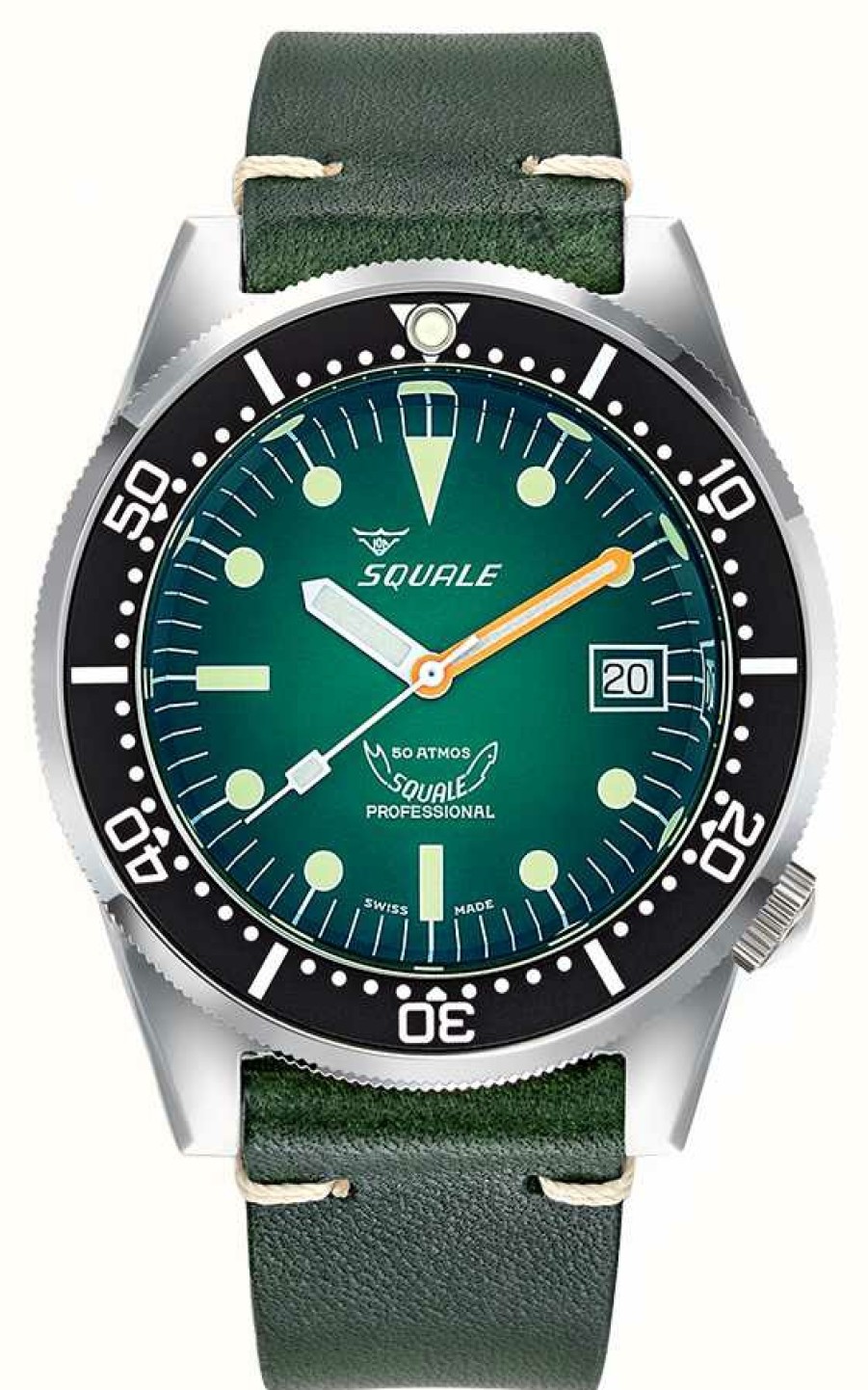 Men'S Squale | Squale 1521 Green Ray (42Mm) Smoky Green Dial / Green Italian Leather Strap