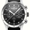 Men'S FORTIS | Fortis Flieger F-43 Bicompax Black (43Mm) Black Leather Aviator Strap