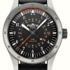 Men'S FORTIS | Fortis Flieger F-43 Triple-Gmt Original (43Mm) Black Leather Aviator Strap