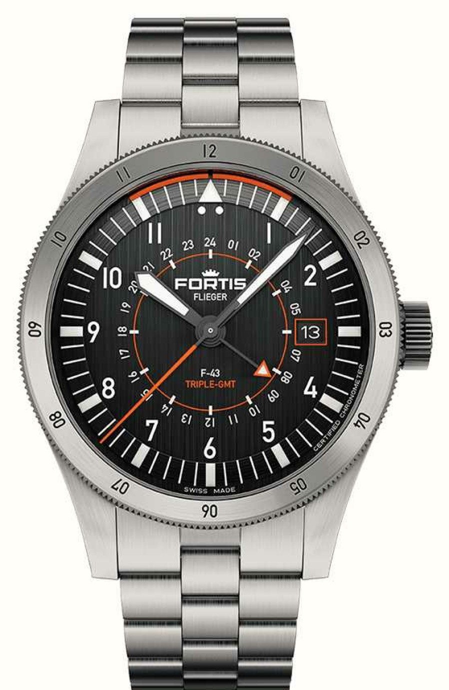 Men'S FORTIS | Fortis Flieger F-43 Triple-Gmt Original (43Mm) Titanium Block Bracelet