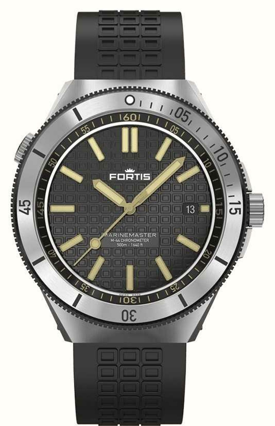 Men'S FORTIS | Fortis Marinemaster M-44 Chronometer Black Resin (44Mm) Horizon Ultra-Flexible Rubber Strap