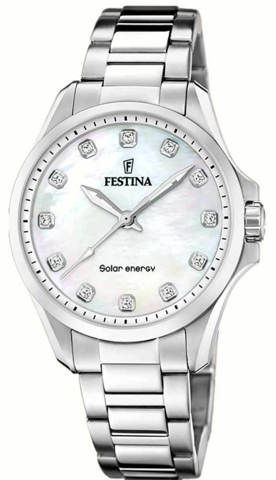 Women'S Festina | Festina Women'S Solar Energy (34Mm) Mother-Of-Pearl Dial / Stainless Steel Bracelet