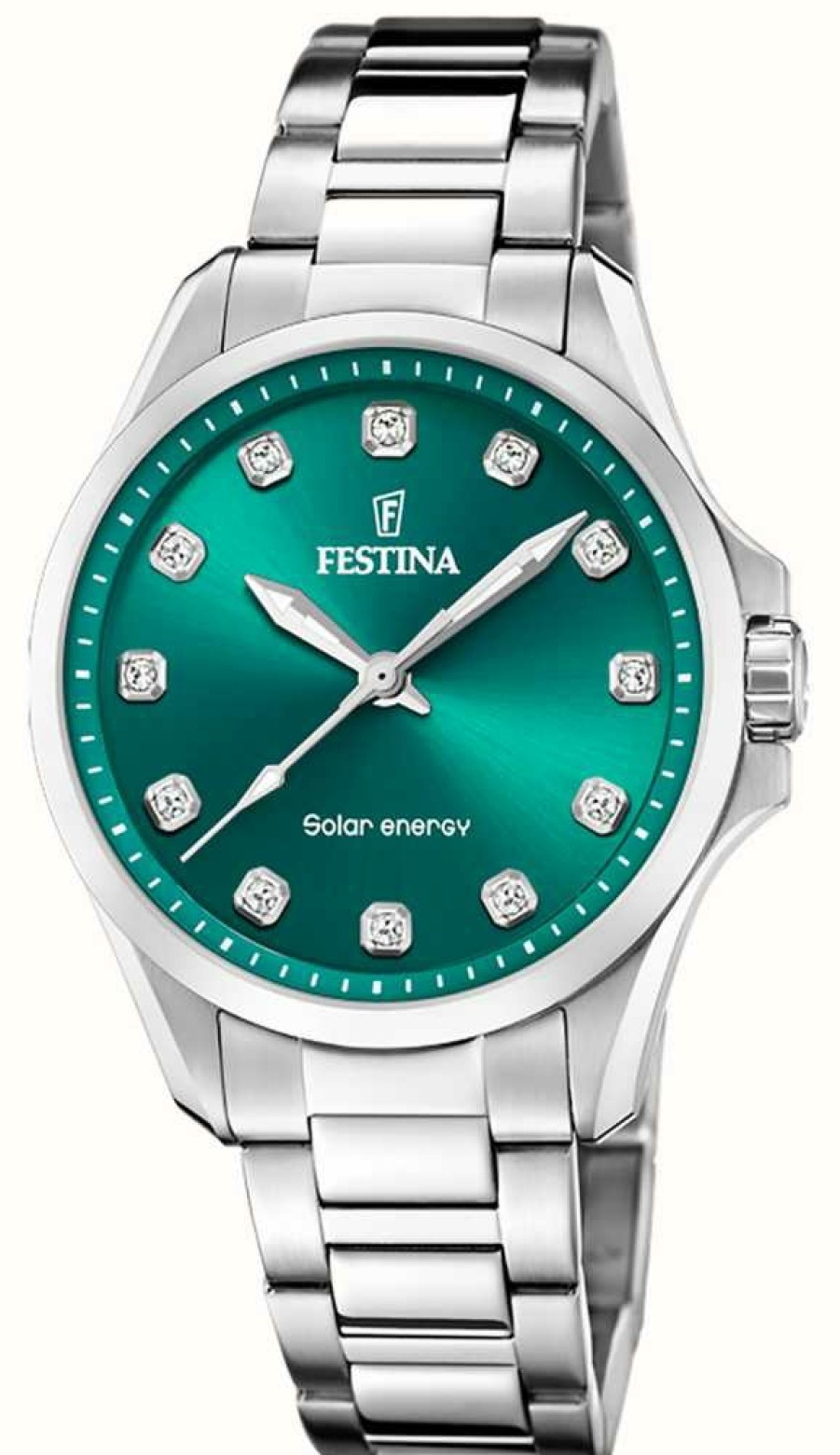 Women'S Festina | Festina Women'S Solar Energy (34Mm) Green Dial / Stainless Steel Bracelet