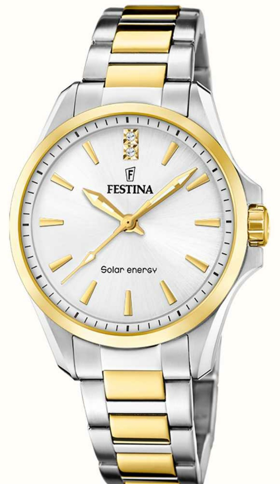 Women'S Festina | Festina Women'S Solar Energy (34Mm) White Dial / Two-Tone Stainless Steel Bracelet