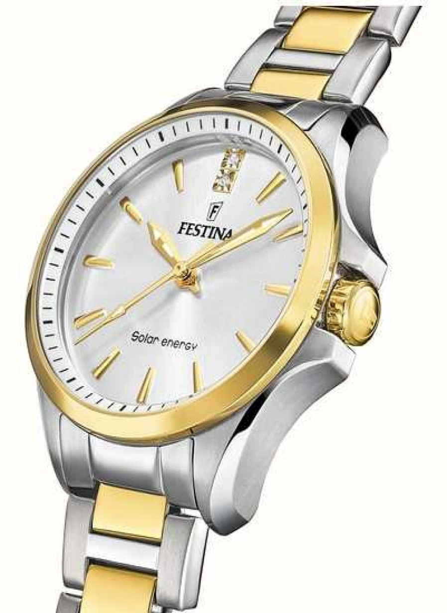 Women'S Festina | Festina Women'S Solar Energy (34Mm) White Dial / Two-Tone Stainless Steel Bracelet