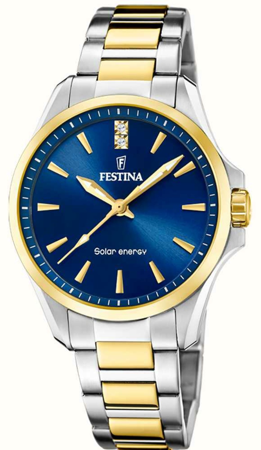 Women'S Festina | Festina Women'S Solar Energy (34Mm) Blue Dial / Two Tone Stainless Steel Bracelet