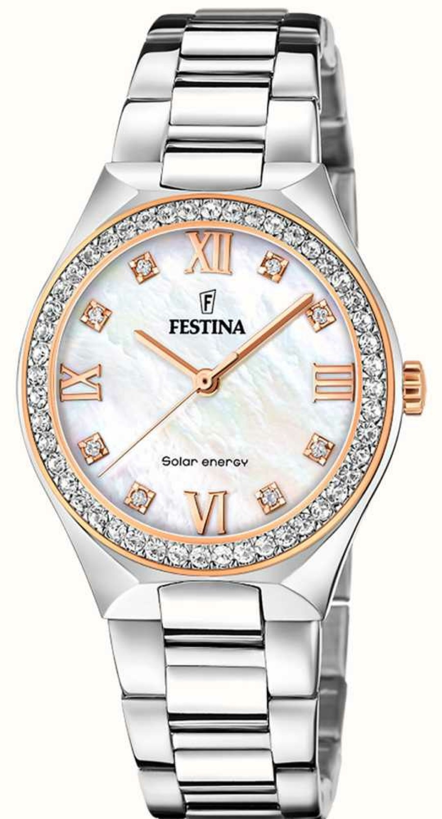 Women'S Festina | Festina Women'S Solar Energy (35Mm) Mother-Of-Pearl Dial / Stainless Steel Bracelet