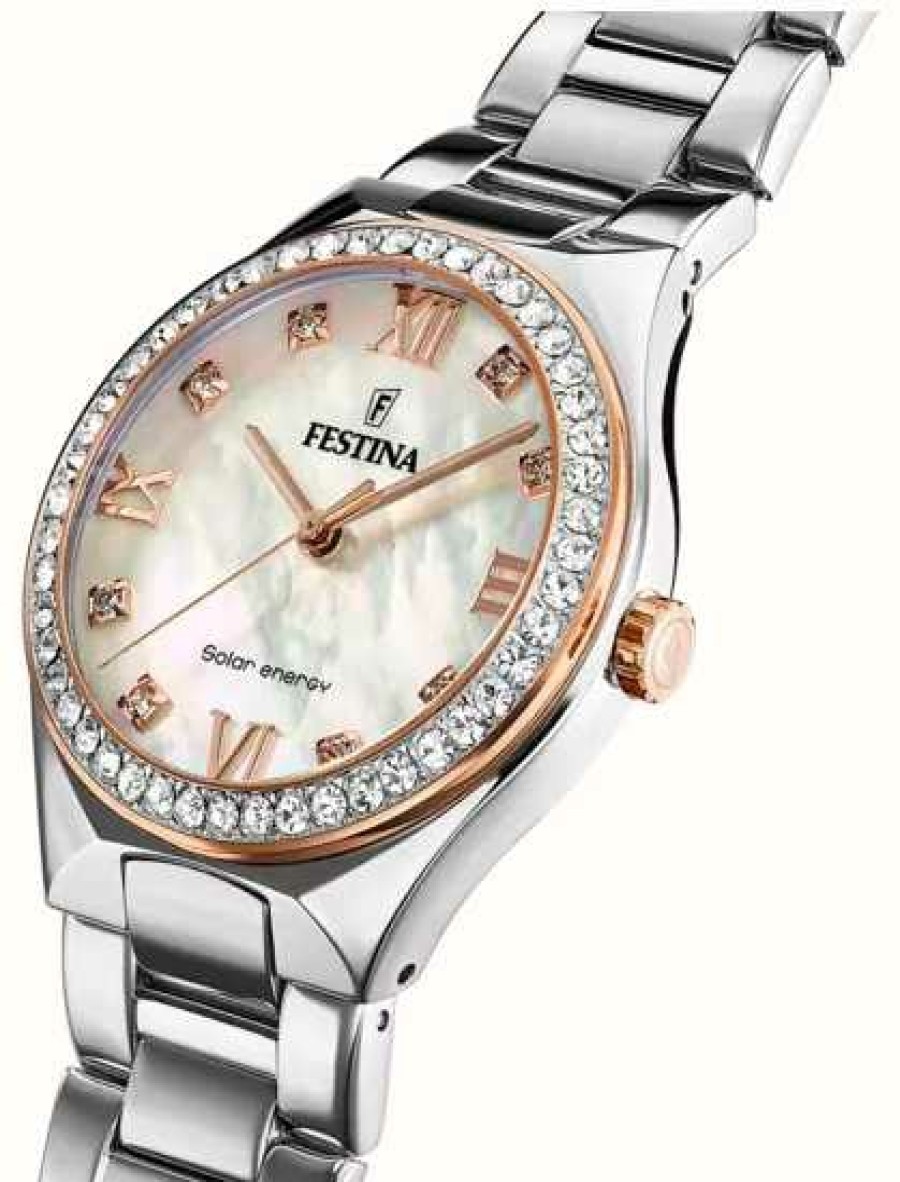 Women'S Festina | Festina Women'S Solar Energy (35Mm) Mother-Of-Pearl Dial / Stainless Steel Bracelet