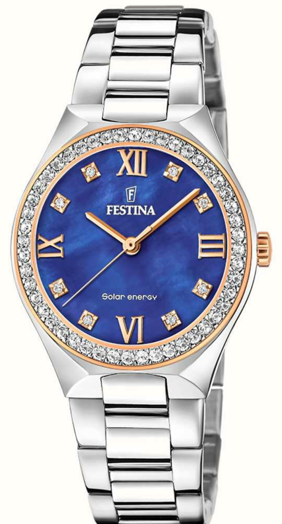 Women'S Festina | Festina Women'S Solar Energy (35Mm) Blue Mother-Of-Pearl / Stainless Steel Bracelet