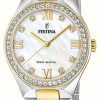 Women'S Festina | Festina Women'S Solar Energy (35Mm) Mother-Of-Pearl Dial / Two Tone Stainless Steel Bracelet