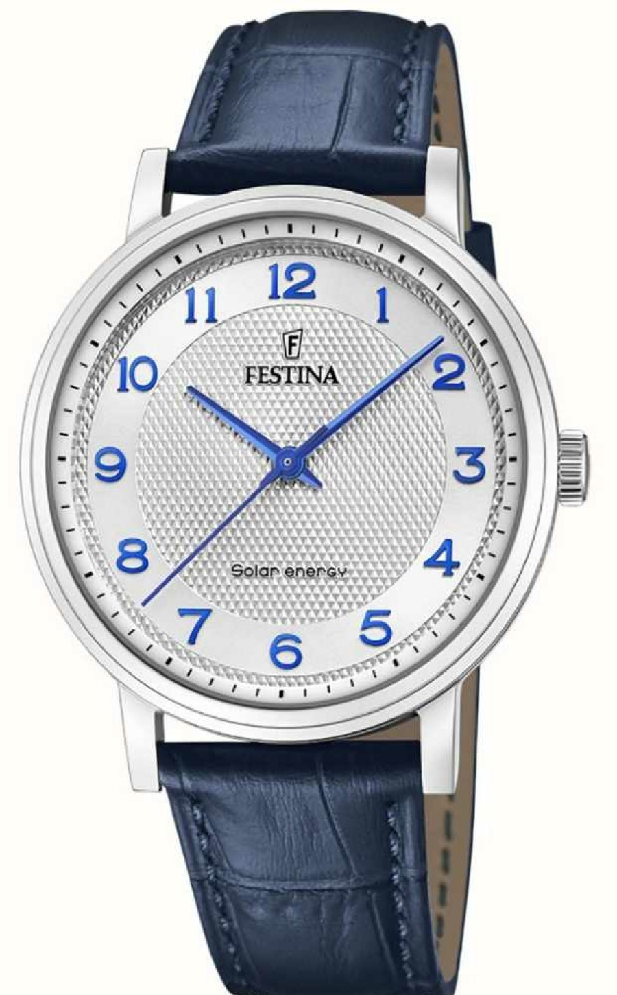 Men'S Festina | Festina Men'S Solar Energy (41Mm) Silver Dial / Blue Leather Strap