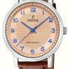 Men'S Festina | Festina Men'S Solar Energy (41Mm) Pink Dial / Brown Leather Strap