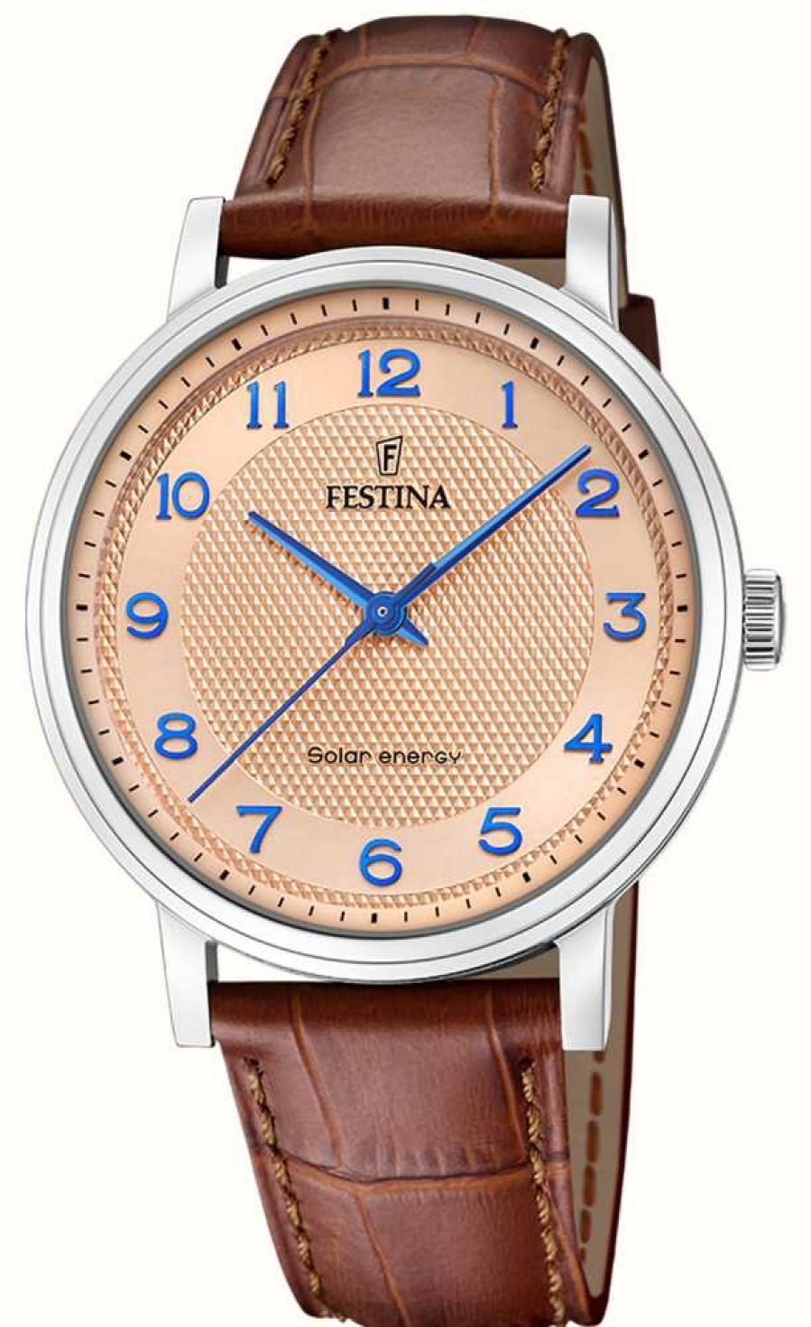 Men'S Festina | Festina Men'S Solar Energy (41Mm) Pink Dial / Brown Leather Strap