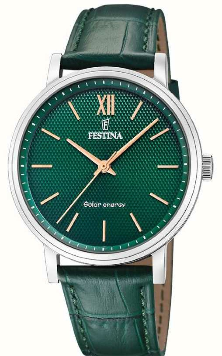 Men'S Festina | Festina Men'S Solar Energy (41Mm) Green Dial / Green Leather Strap