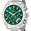 Men'S Festina | Festina Men'S Chronograph (44.5Mm) Green Dial / Stainless Steel Bracelet