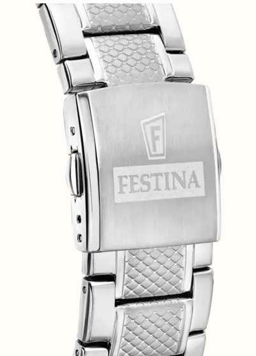 Men'S Festina | Festina Men'S Chronograph (44.5Mm) Black Dial / Stainless Steel Bracelet