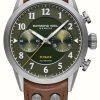 Men'S Raymond Weil | Raymond Weil Freelancer Men'S Pilot Flyback Chronograph (42Mm) Green Dial / Brown Leather Strap