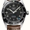 Men'S LONGINES | Longines Spirit Zulu Time (39Mm) Black Dial / Brown Leather Strap