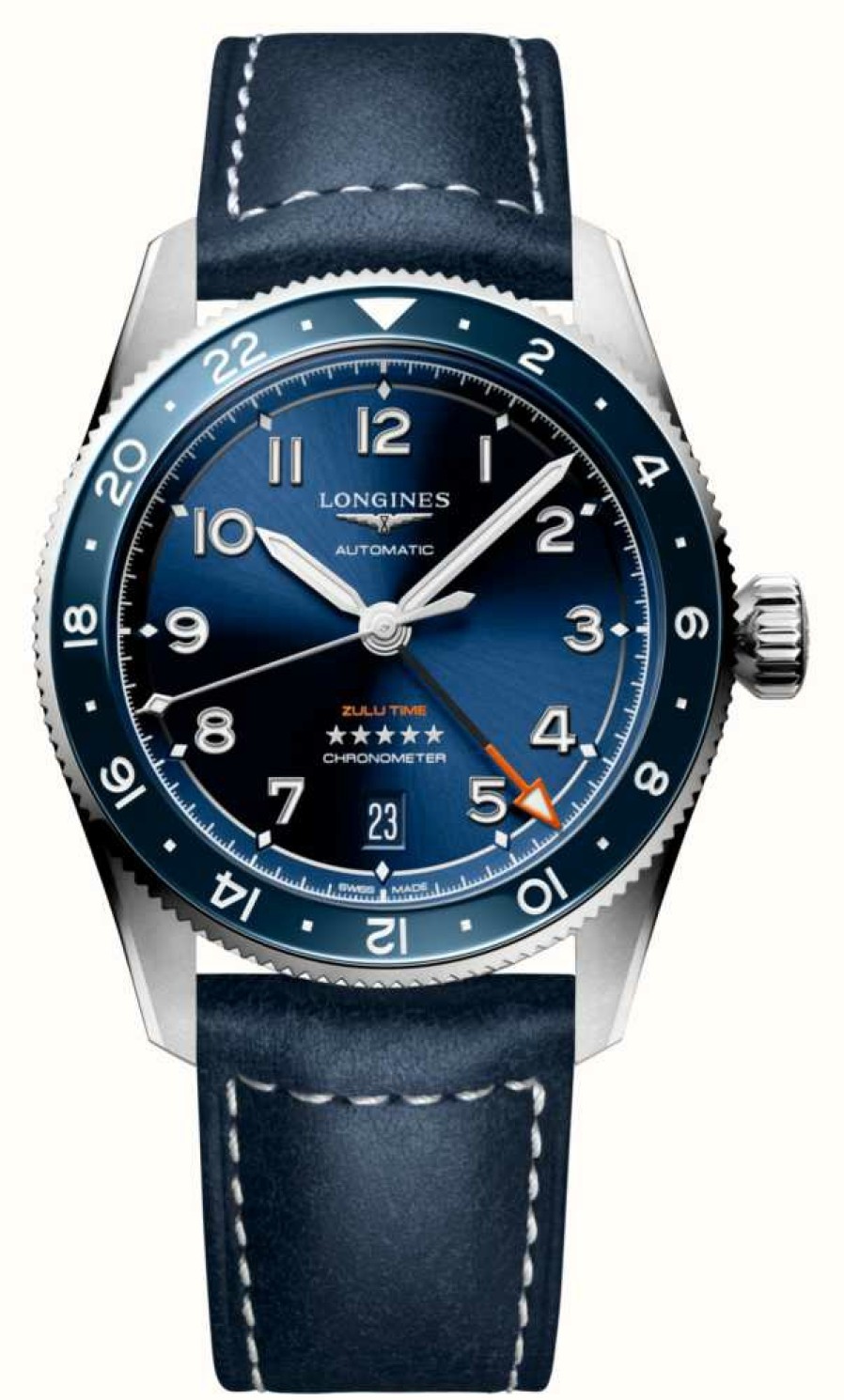 Men'S LONGINES | Longines Spirit Zulu Time (39Mm) Blue Dial / Blue Leather Strap