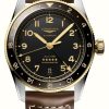 Men'S LONGINES | Longines Spirit Zulu Time (39Mm) Black Dial / Brown Leather Strap