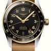 Men'S LONGINES | Longines Spirit Zulu Time (39Mm) Black Dial / Beige Fabric Strap