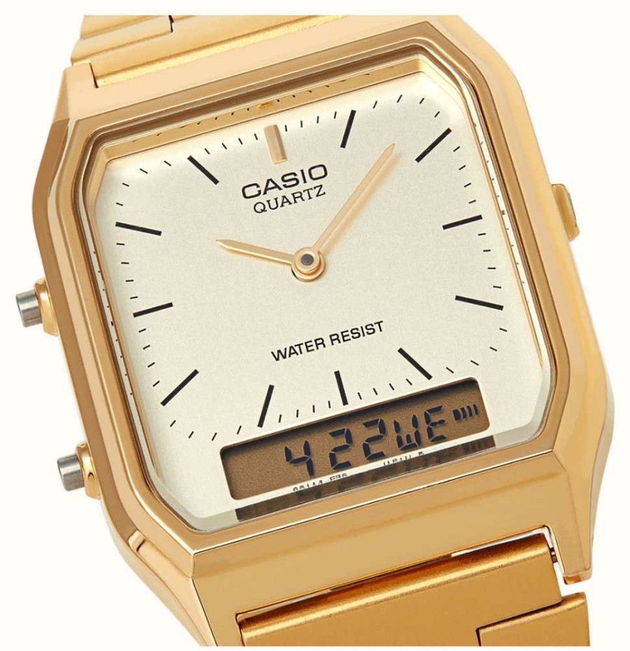 Women'S Casio | Casio Vintage Cream Hybrid Dial / Gold-Tone Metal Bracelet