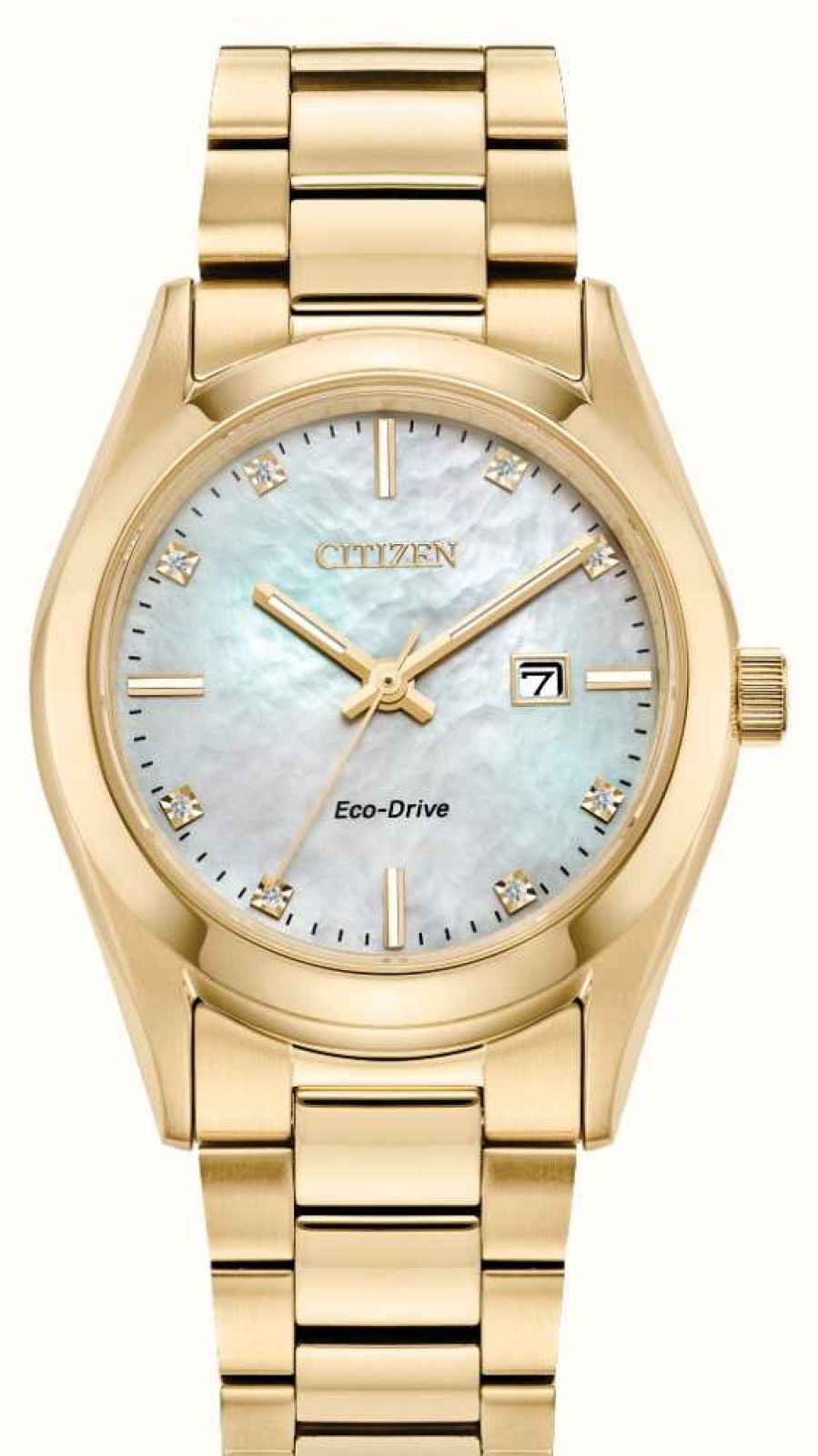 Women'S Citizen | Citizen Women'S Eco-Drive (33Mm) Mother-Of-Pearl Diamond-Set Dial / Gold Stainless Steel Bracelet