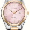 Women'S Citizen | Citizen Women'S Eco-Drive (33Mm) Pink Diamond-Set Dial / Two-Tone Stainless Steel Bracelet