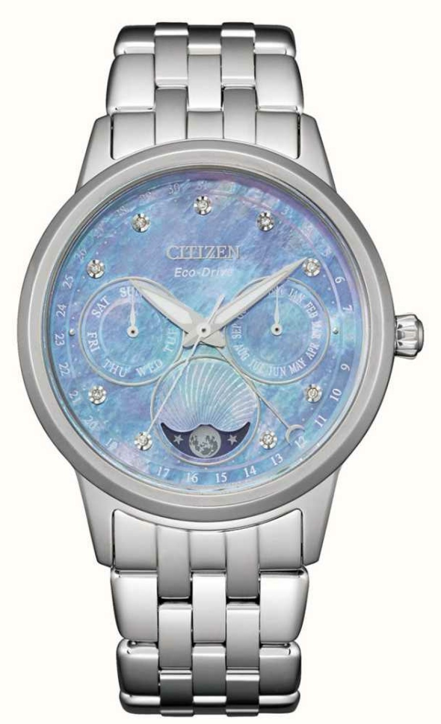 Women'S Citizen | Citizen Women'S Moonphase Eco-Drive (36.5Mm) Mother-Of-Pearl Dial / Stainless Steel Bracelet