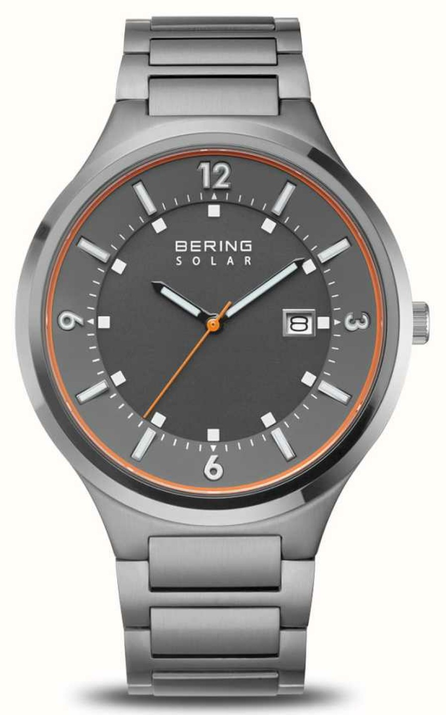 Men'S Bering | Bering Men'S Solar (42Mm) Grey Dial / Grey Stainless Steel