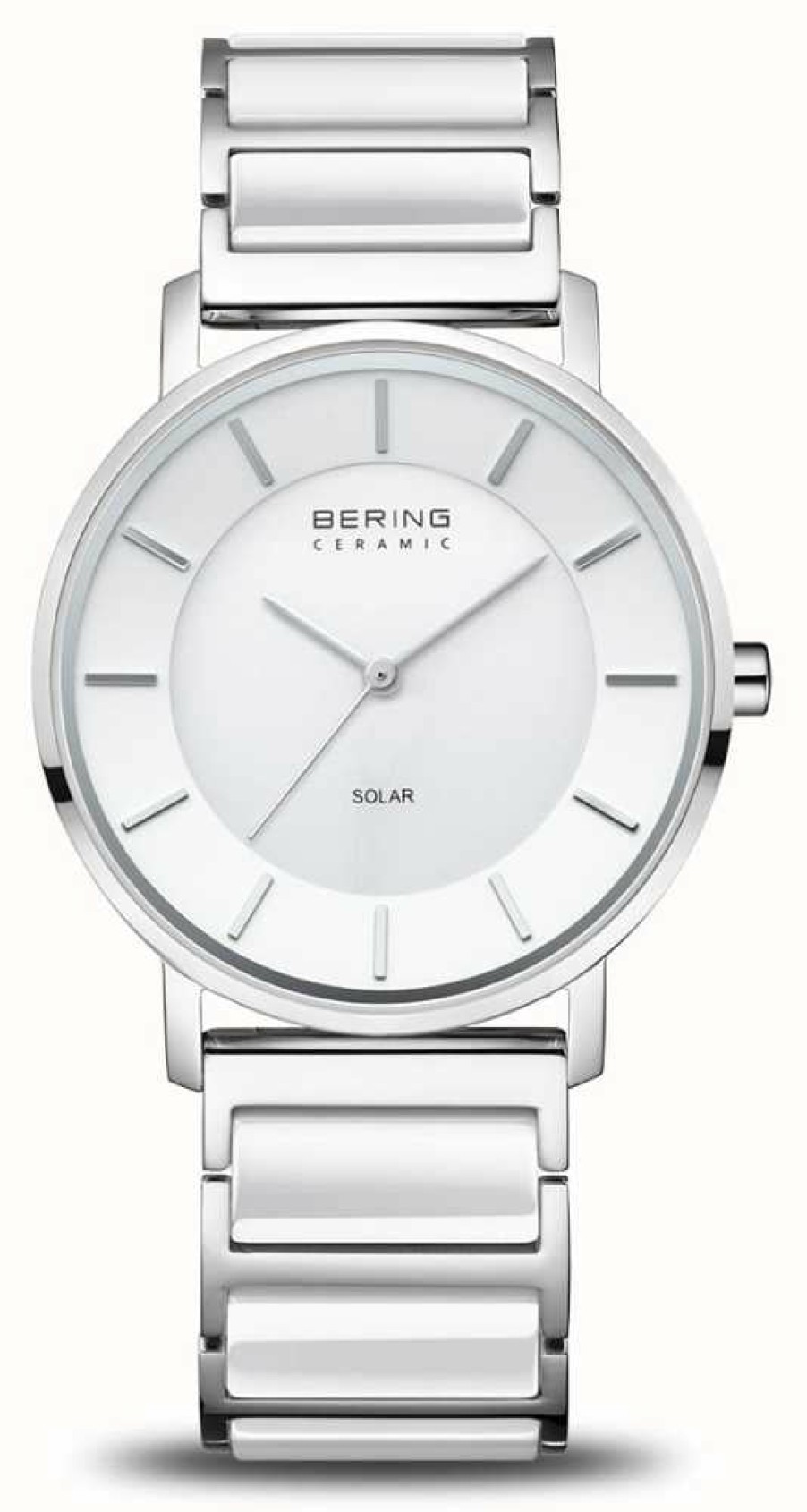 Women'S Bering | Bering Women'S Solar (35Mm) White Dial / Ceramic And Stainless Steel Bracelet