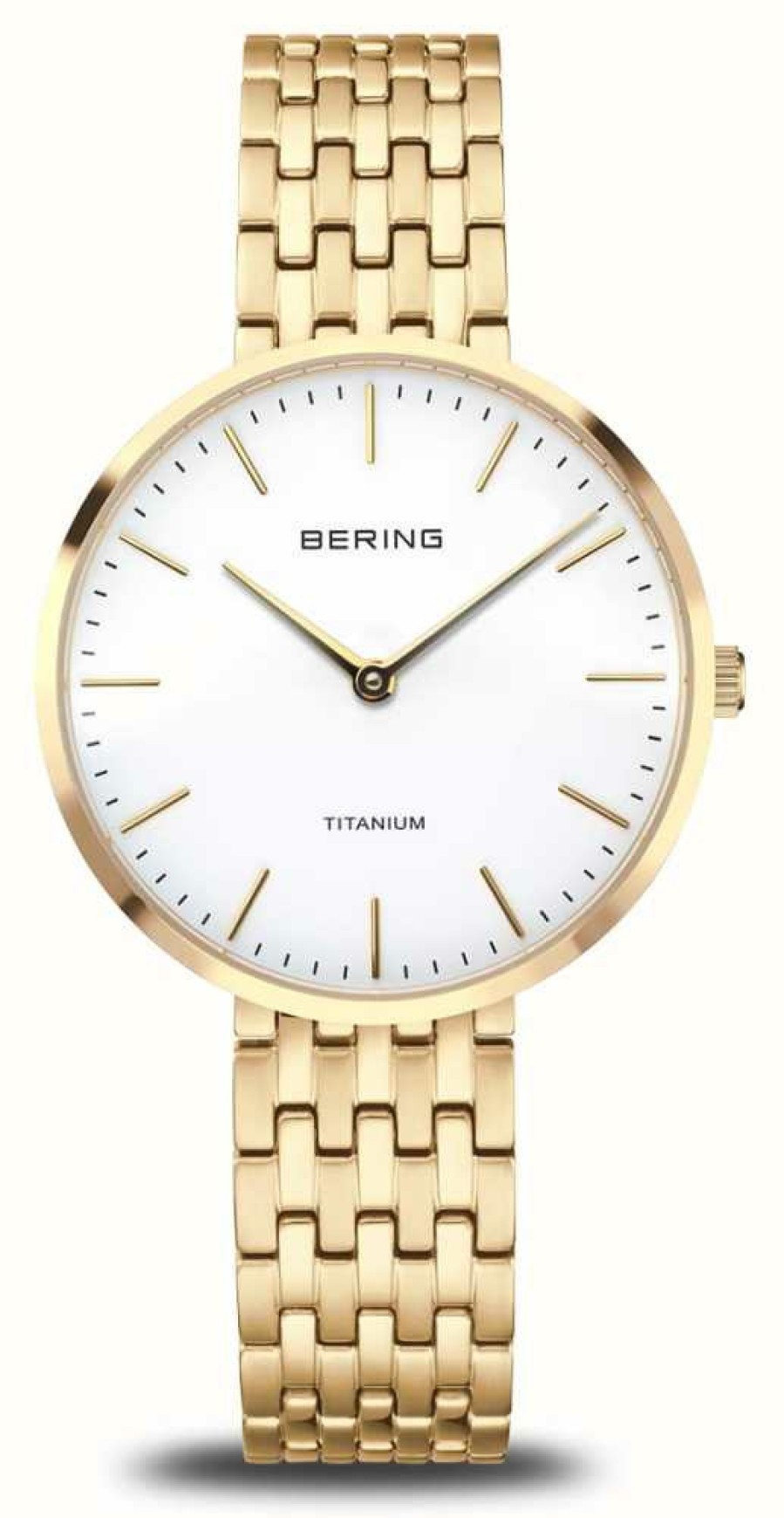 Women'S Bering | Bering Titanium (34Mm) White Dial / Gold Titanium Bracelet