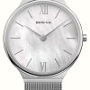 Women'S Bering | Bering Women'S Ultra Slim (34Mm) Mother-Of-Pearl Dial / Stainless Steel Mesh Bracelet