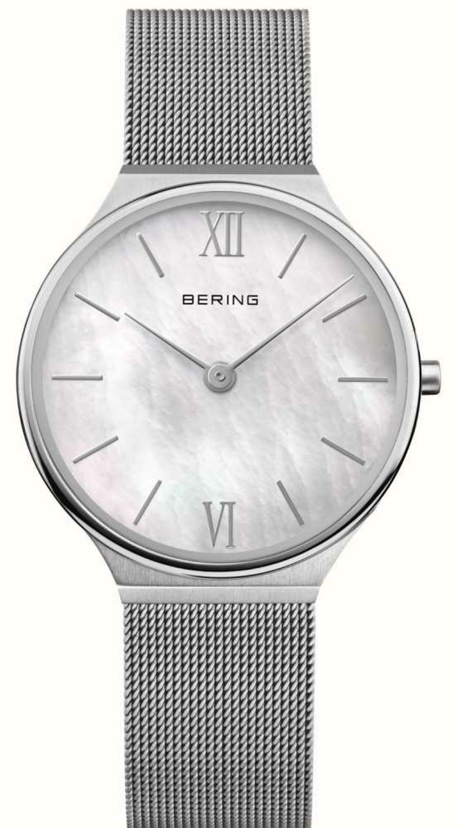 Women'S Bering | Bering Women'S Ultra Slim (34Mm) Mother-Of-Pearl Dial / Stainless Steel Mesh Bracelet