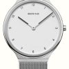 Women'S Bering | Bering Ultra Slim (34Mm) White Dial / Stainless Steel Mesh Bracelet